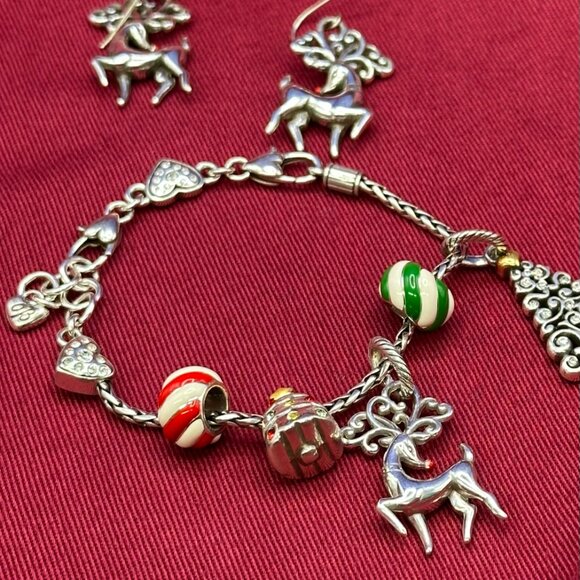Brighton Christmas Theme Silver Plated Charm Bracelet & Earrings - Picture 15 of 16